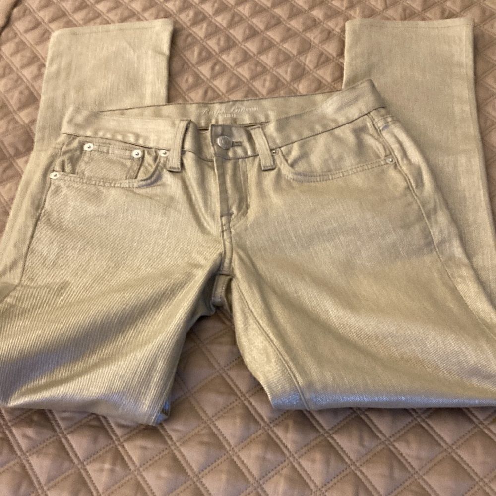Ralph Lauren Collection 380 NWOT Metallic Mercury Gold Slim Bootcut Jeans. - Picture 3 of 8